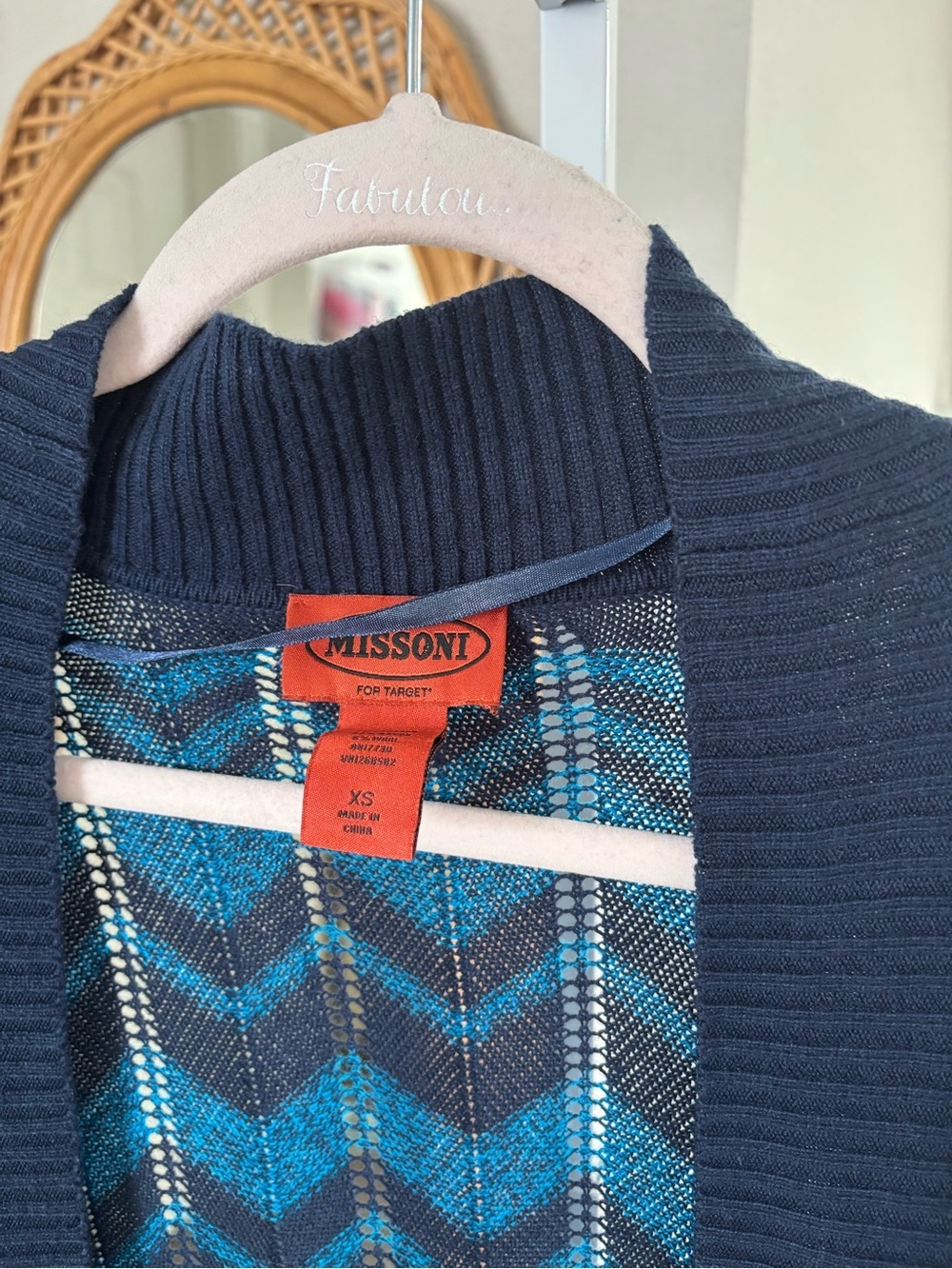 Missoni for Target Blue Zigzag Knit Open Front Longline Cardigan Sweater Pocket - Picture 5 of 5